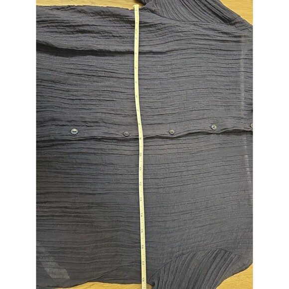 Lefties Navy Blue Long Sleeve Button Front Blouse S Textured Back Tie Shirt - Picture 4 of 7